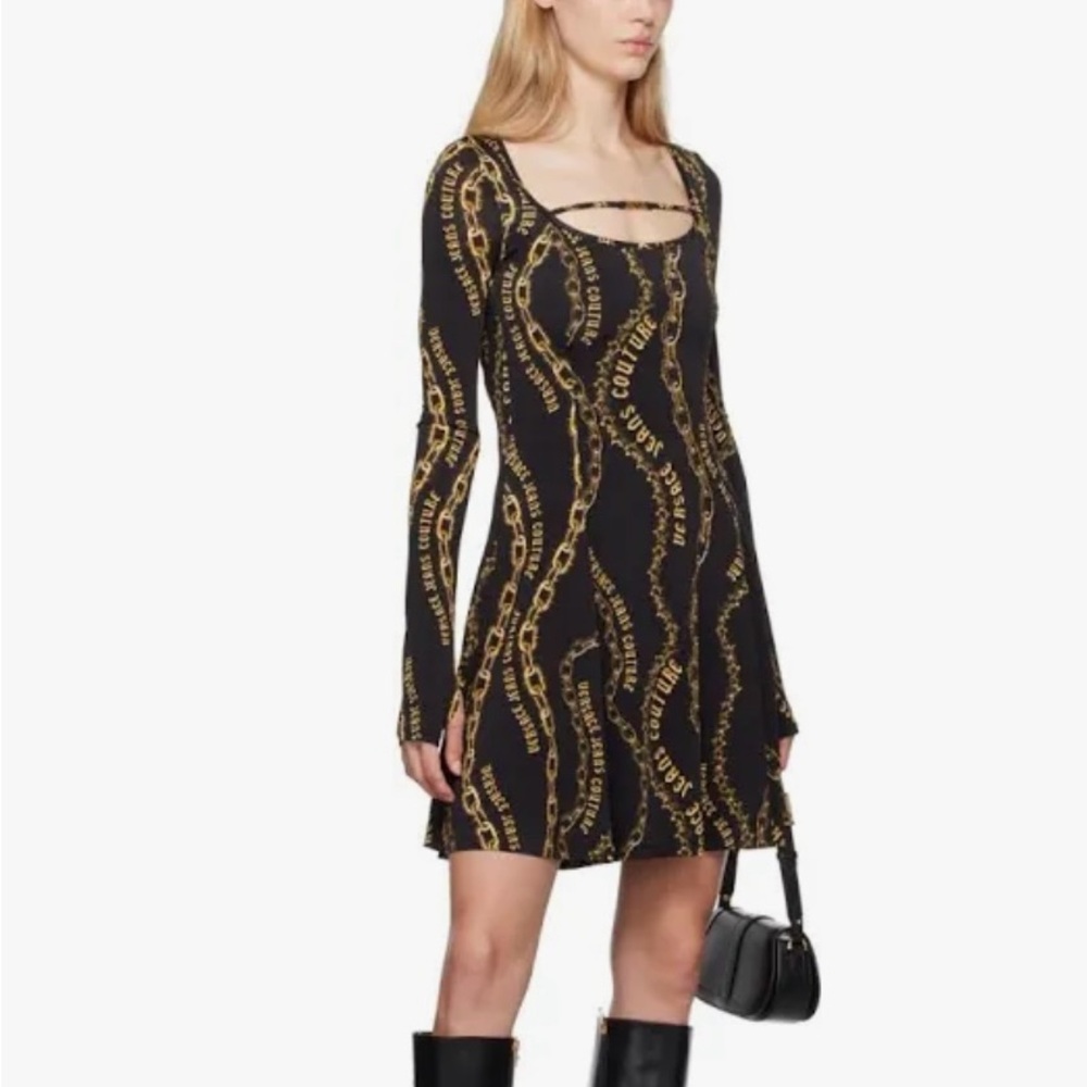 Versace Jeans Collection Black and Gold Long Sleeve Dress